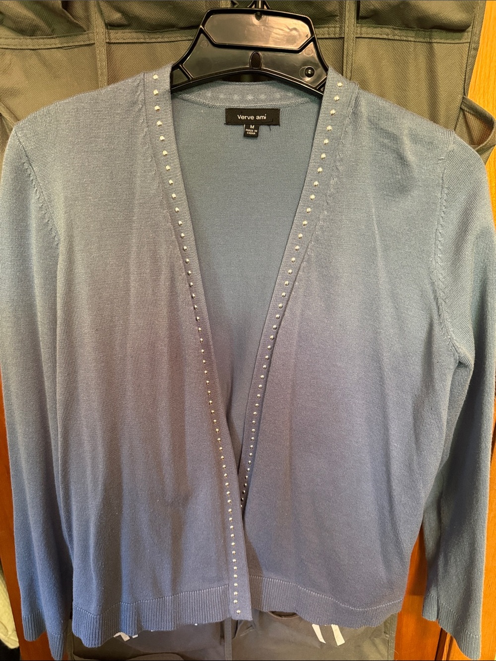 Verve Ami Light Blue Embellished Open Front Cardigan
